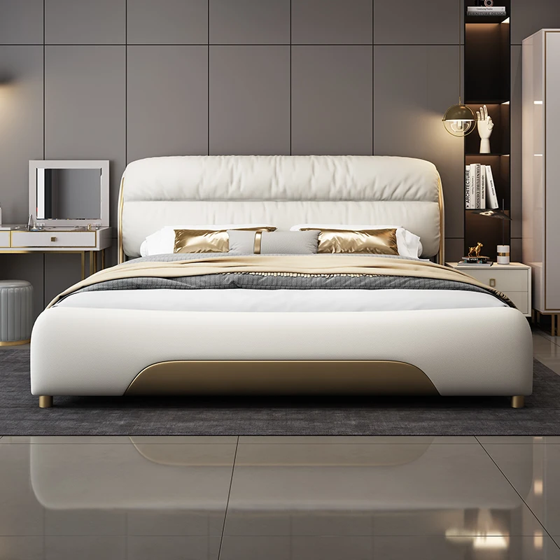 Lixra Contemporary Upholstered Leather Bed With Golden Accents