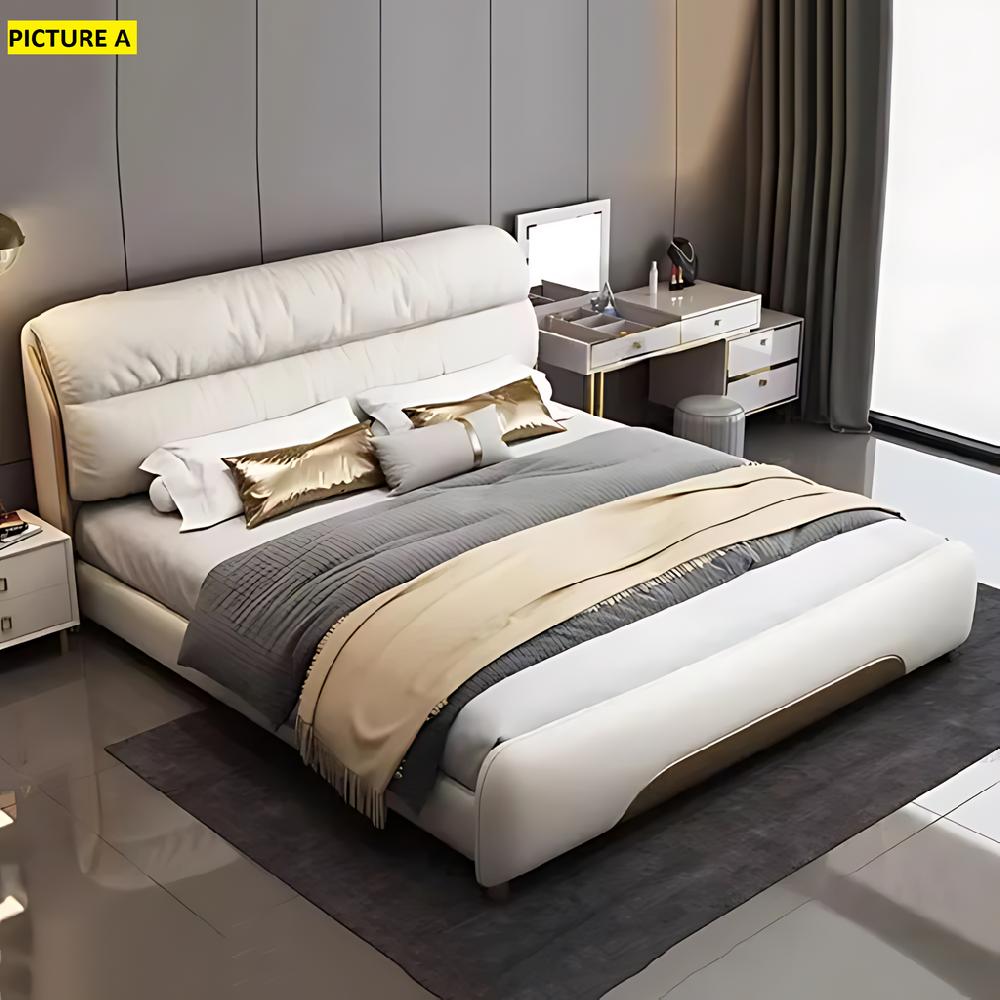 Lixra Contemporary Upholstered Leather Bed With Golden Accents