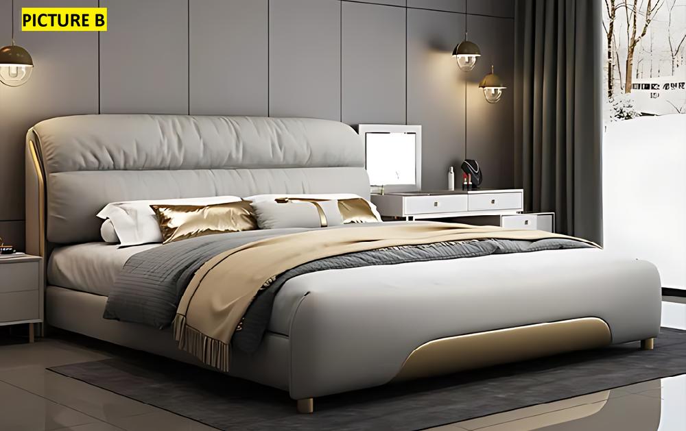 Lixra Contemporary Upholstered Leather Bed With Golden Accents