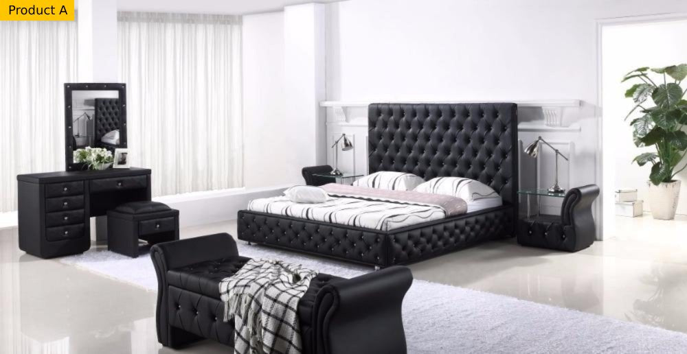 Lixra Contemporary Vintage Button Tufted Leather Bedroom Set