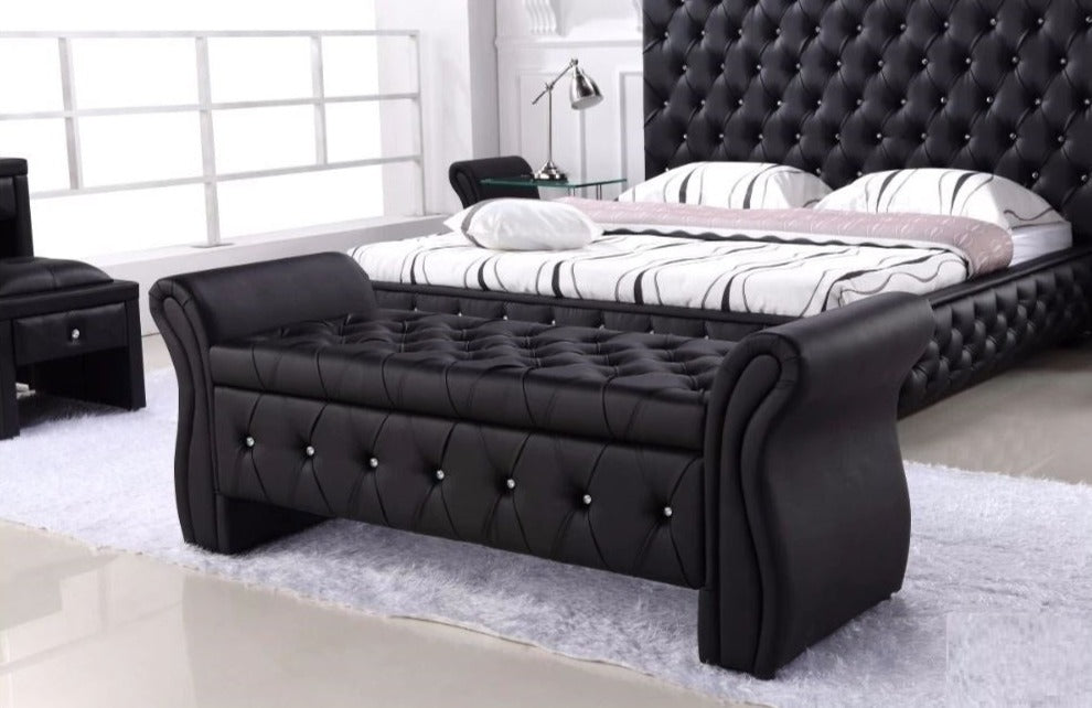 Lixra Contemporary Vintage Button Tufted Leather Bedroom Set