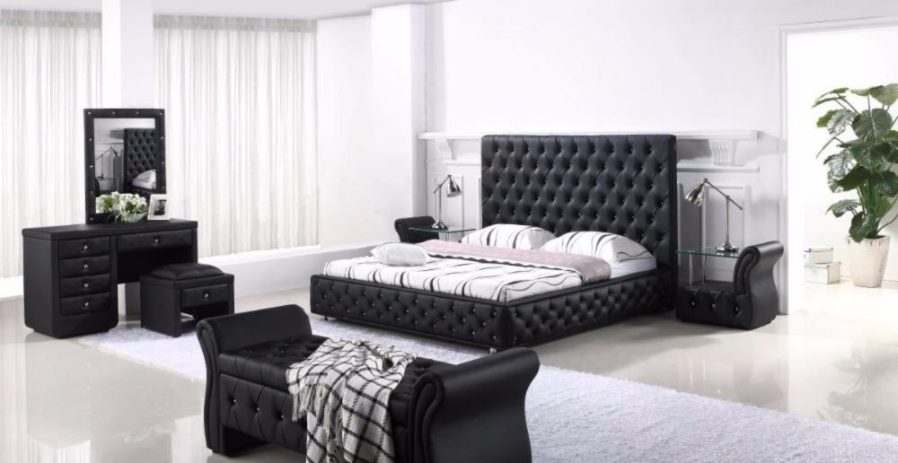 lixra Contemporary Vintage Button Tufted Leather Bedroom Set
