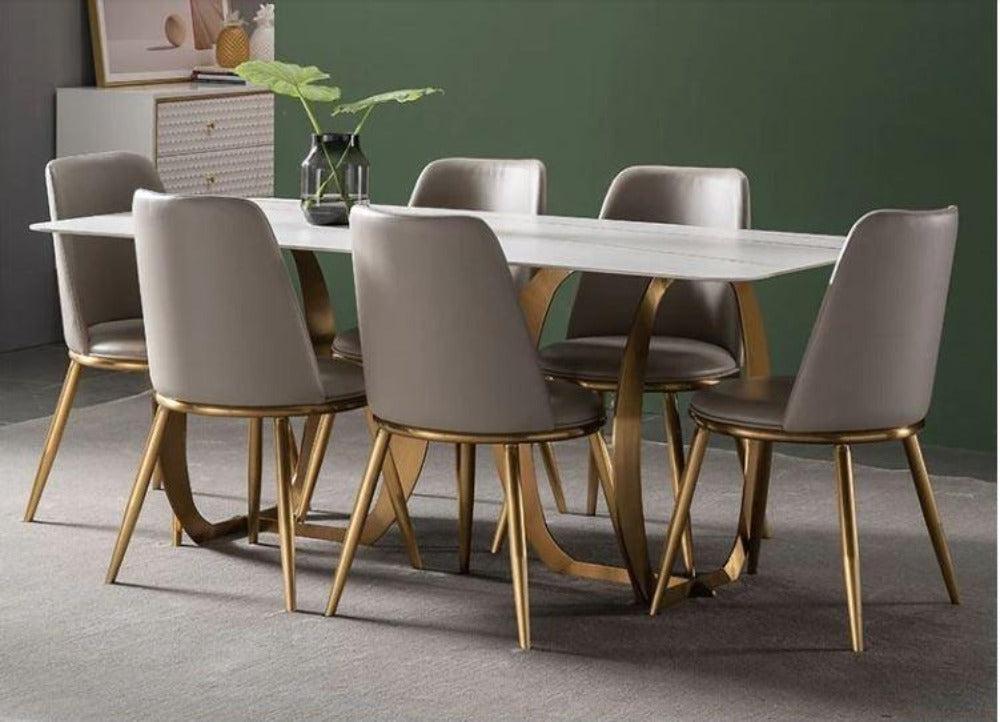 Lixra Conventional Rectangular Marble Dining Table Set