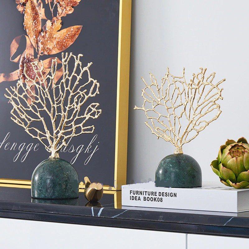 Lixra Creativity Marble Metal Tree Handicraft Showpiece