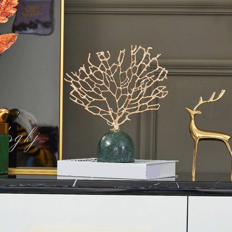 Lixra Creativity Marble Metal Tree Handicraft Showpiece