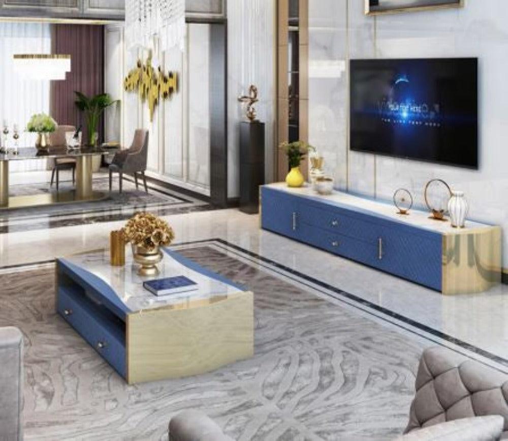 Lixra Decorative Marble Modern Coffee Table With TV Stand