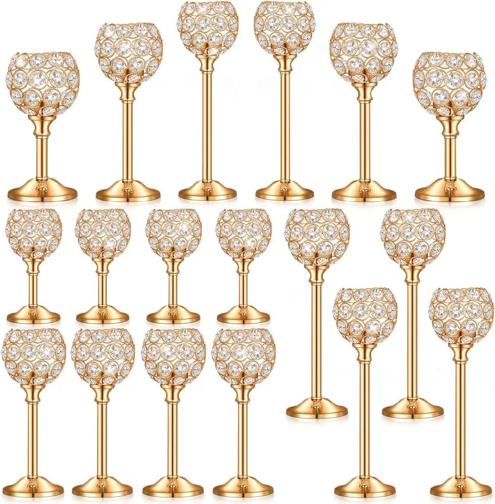 lixra Dignified Sparkle 18 pieces Crystal Candle Holder Centerpieces