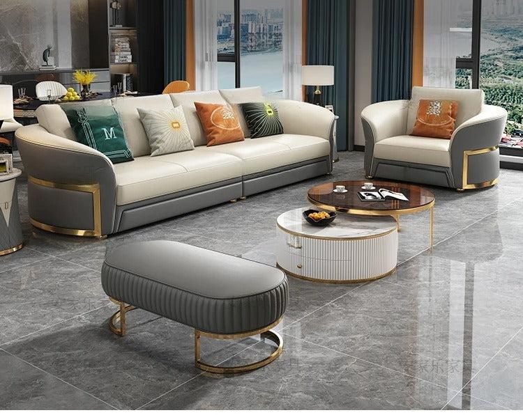 Lixra Dual Color Leather Luxurious Sofas With Ottoman