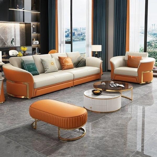 Lixra Dual Color Leather Luxurious Sofas With Ottoman