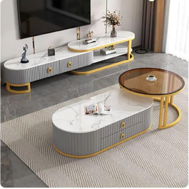 Lixra Dual Elegance Marble-Crafted Coffee Table & TV Stand