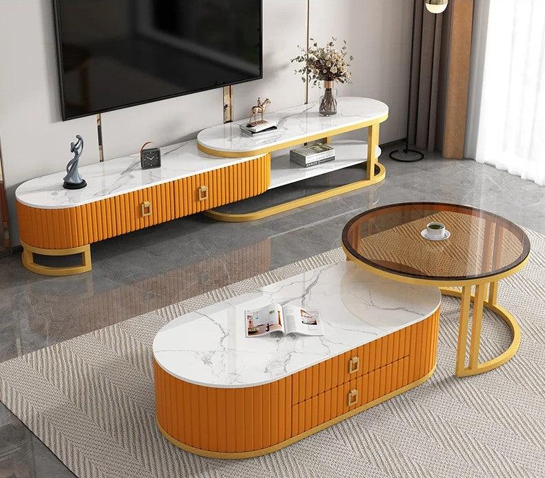 Lixra Dual Elegance Marble-Crafted Coffee Table & TV Stand