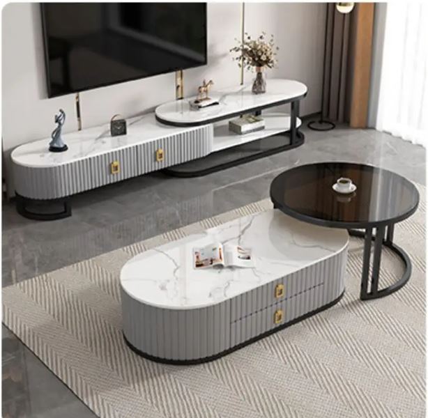 Lixra Dual Elegance Marble-Crafted Coffee Table & TV Stand