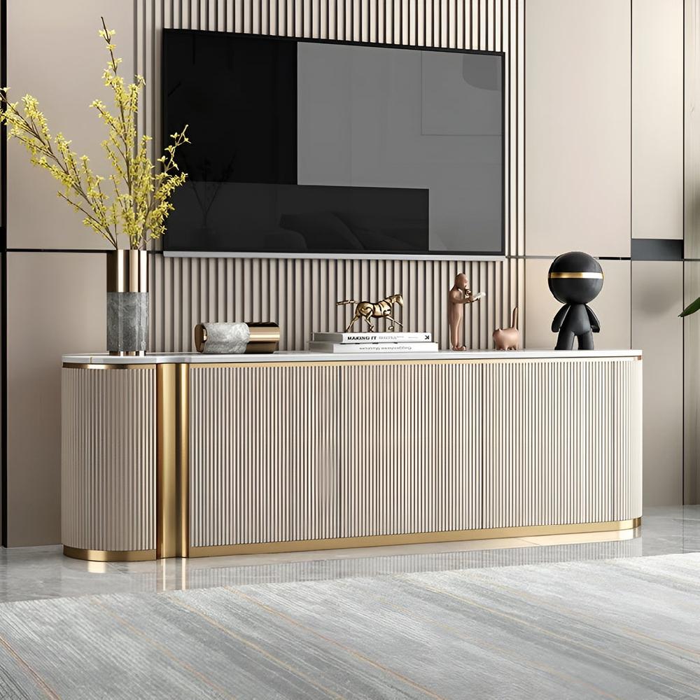 Lixra Elegant Marble Top TV-Stand With Storage Cabinets