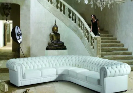 Lixra Elementary Design Tufted Backrest Genuine Leather Sectional Sofa