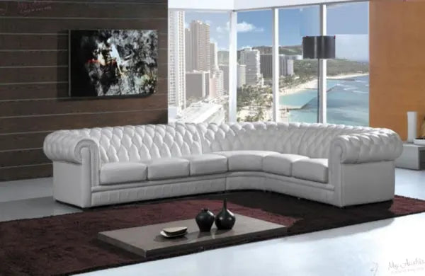 Lixra Elementary Design Tufted Backrest Genuine Leather Sectional Sofa