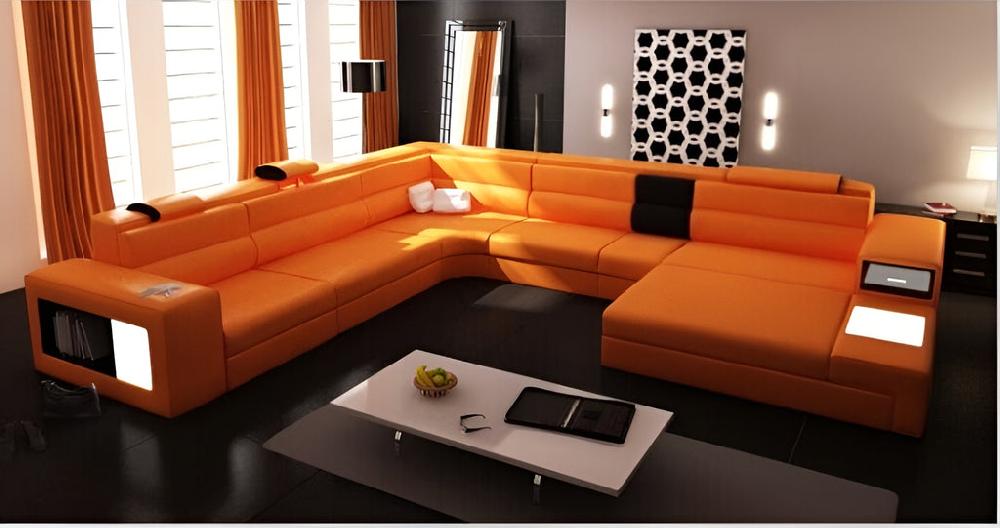 lixra Endearing Design LED Leather Sectional Sofa Set