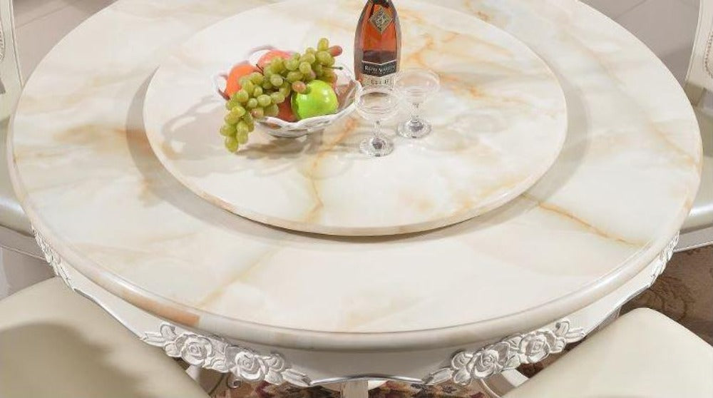 Lixra European Brusten Round Marble Dining Table Set