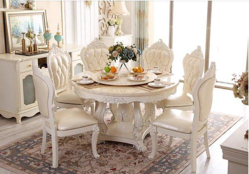 lixra European Brusten Round Marble Dining Table Set
