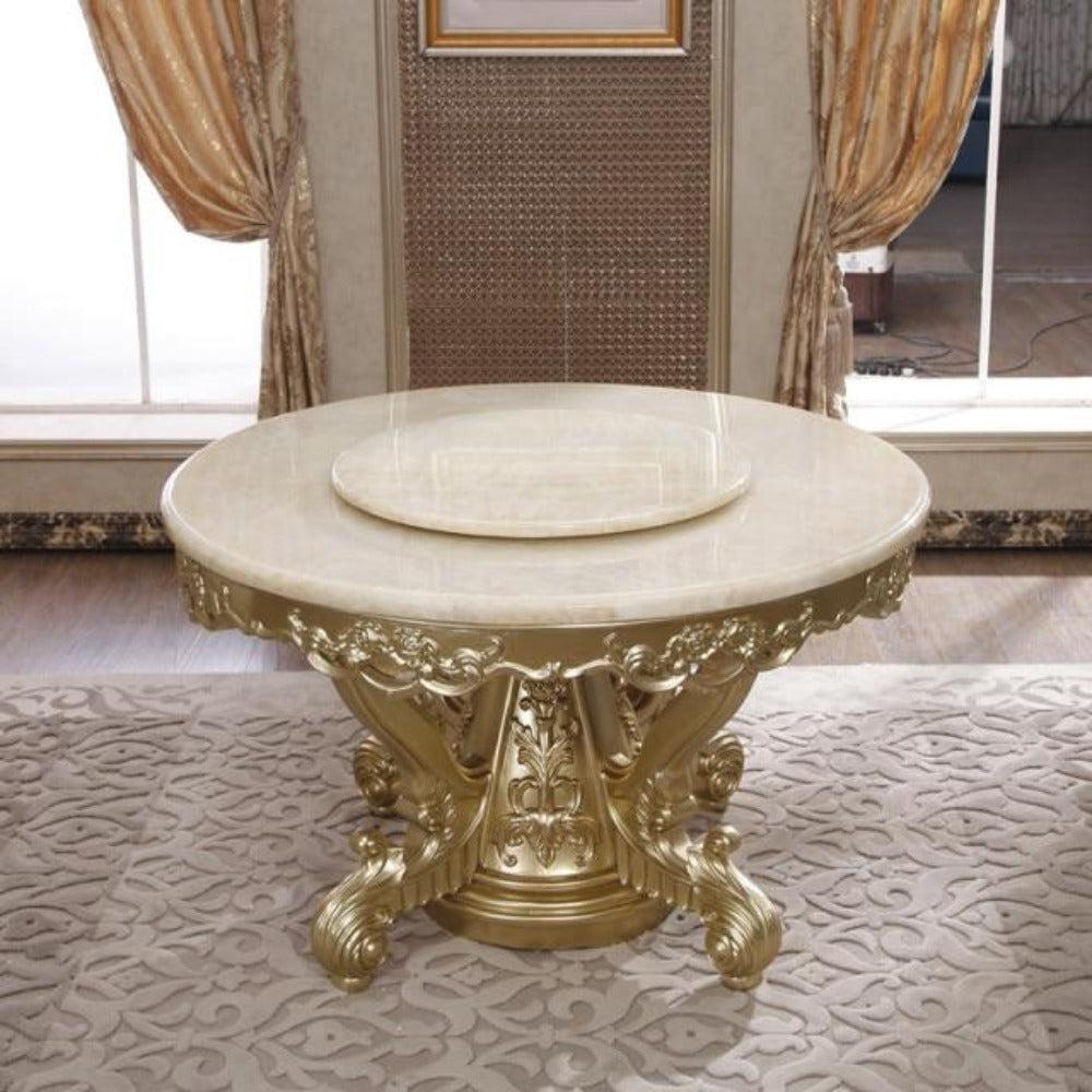 Lixra European Brusten Rounded Marble Dining Table Set