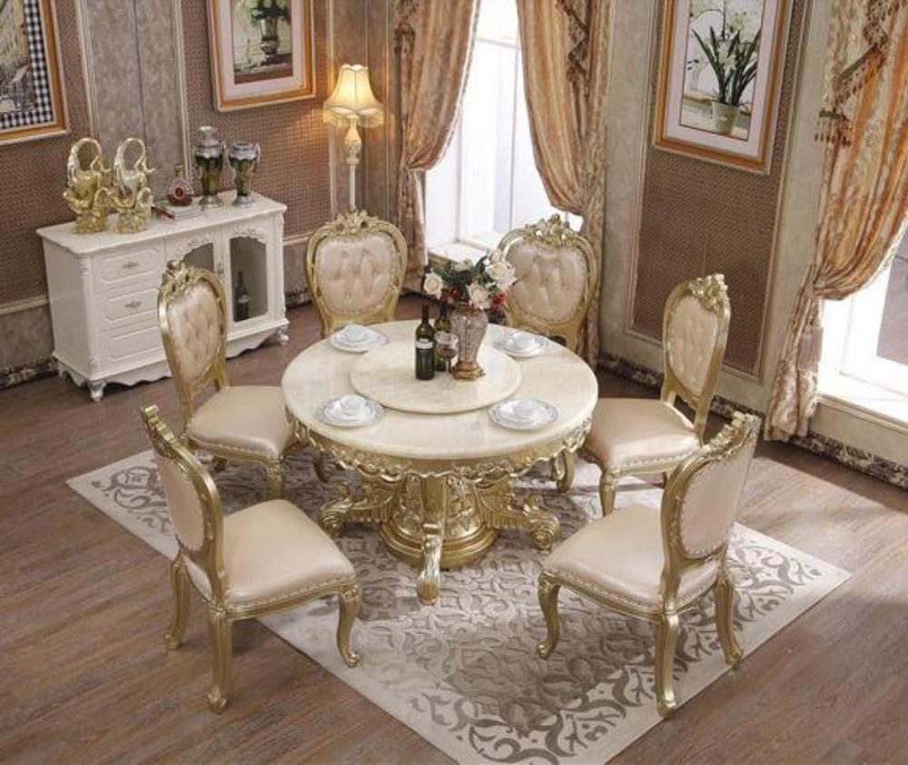 lixra European Brusten Rounded Marble Dining Table Set