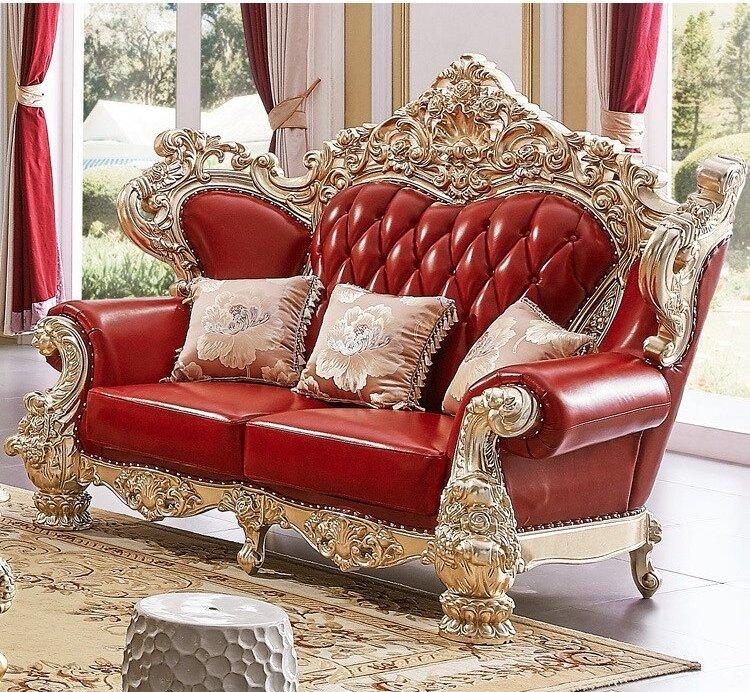 Lixra European Classic Liville Wooden Leather Sofa Set