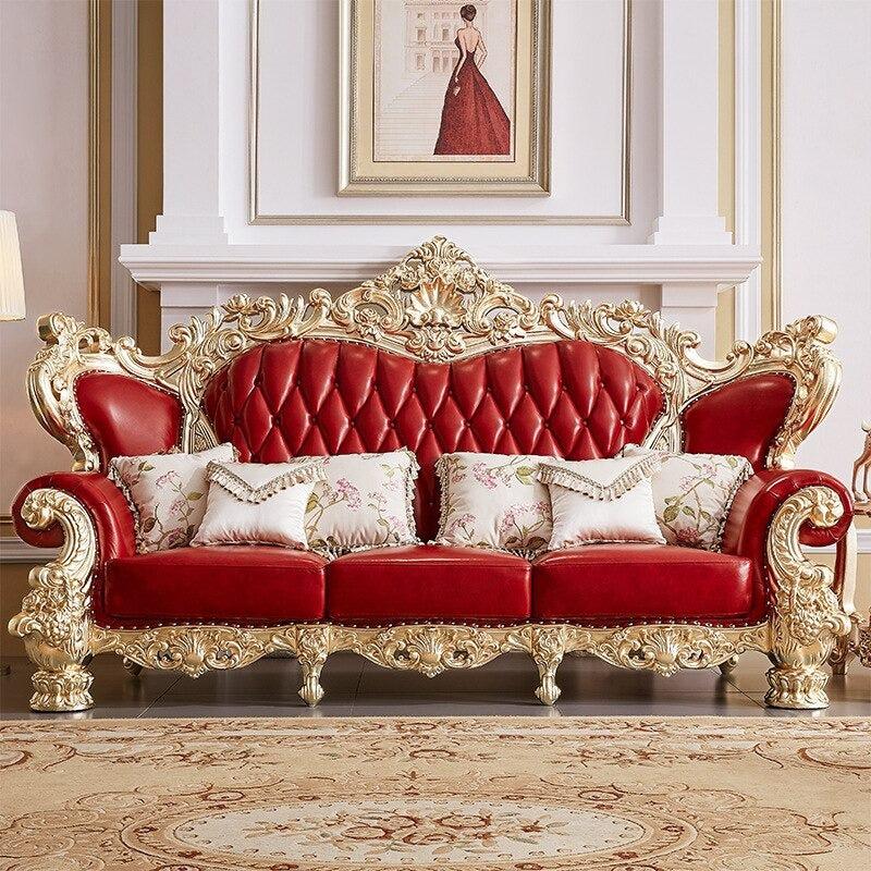 lixra European Classic Liville Wooden Leather Sofa Set