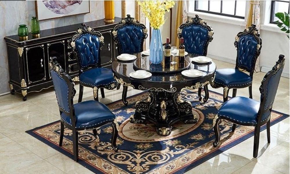 lixra European Handcrafted Round Marble Dining Table Set