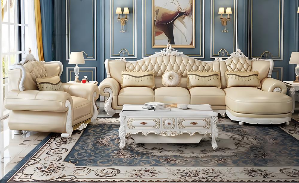 Lixra European L-shaped Liville Leather Sofa Set With Chaise