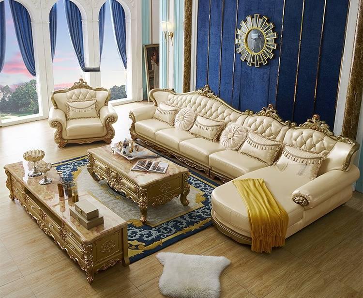 Lixra European-Liville Leather Sofa Set With Chaise & Ottoman