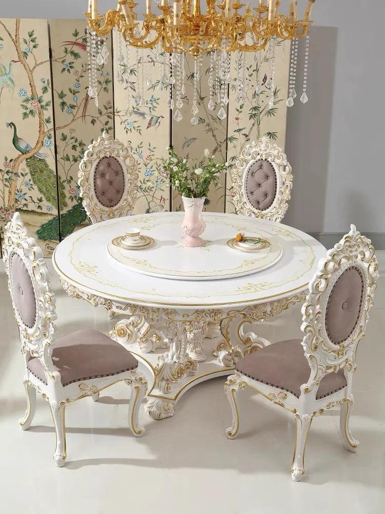 Lixra European Marble Round Brusten Dining Table Set