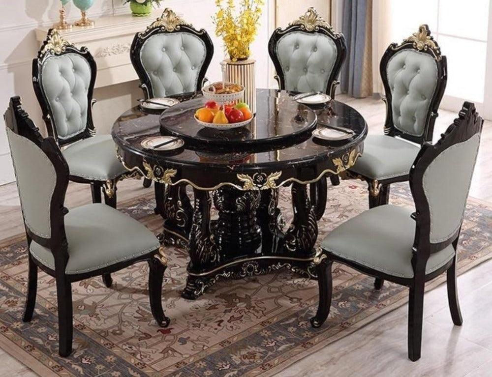 lixra European Marble Wooden Dining Table Set for 6