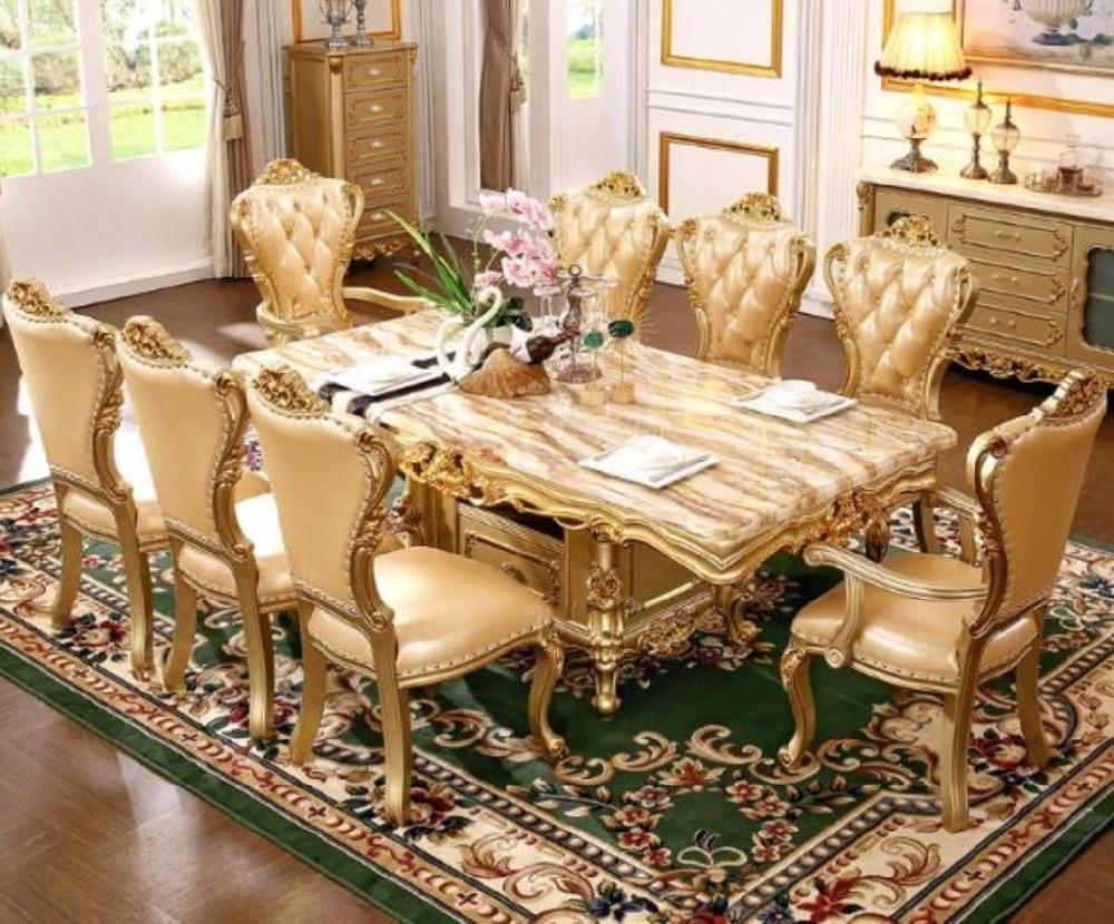 Lixra European Rectangle Marble Royal Dining Table Set