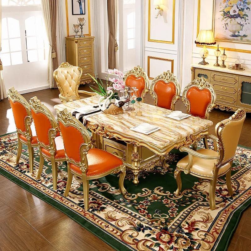 Lixra European Rectangle Marble Royal Dining Table Set