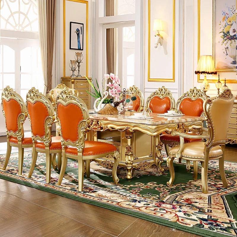 Lixra European Rectangle Marble Royal Dining Table Set