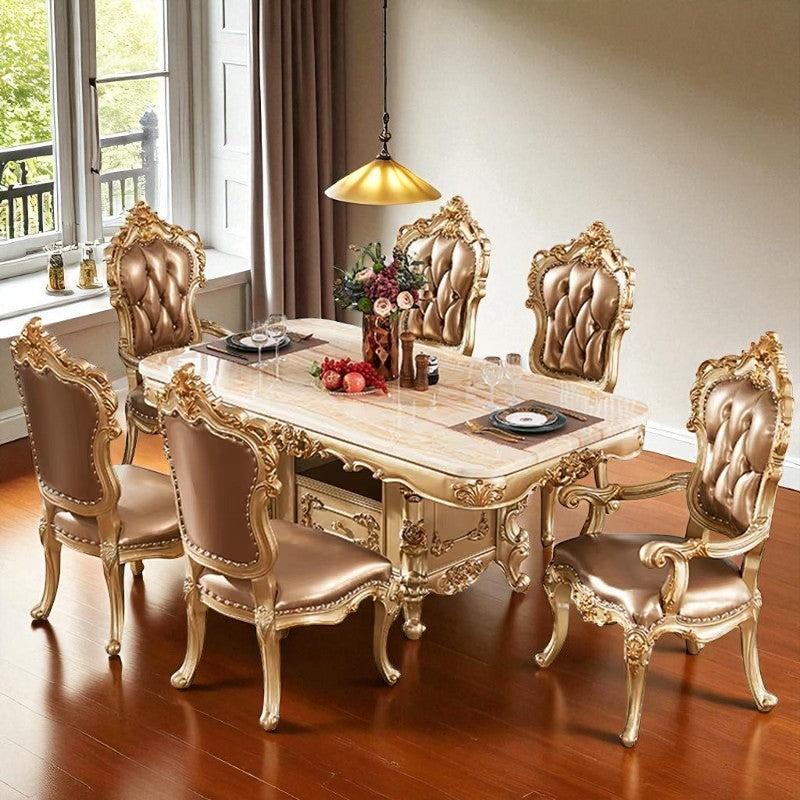Lixra European Rectangular Marble-Top Dining Table Set