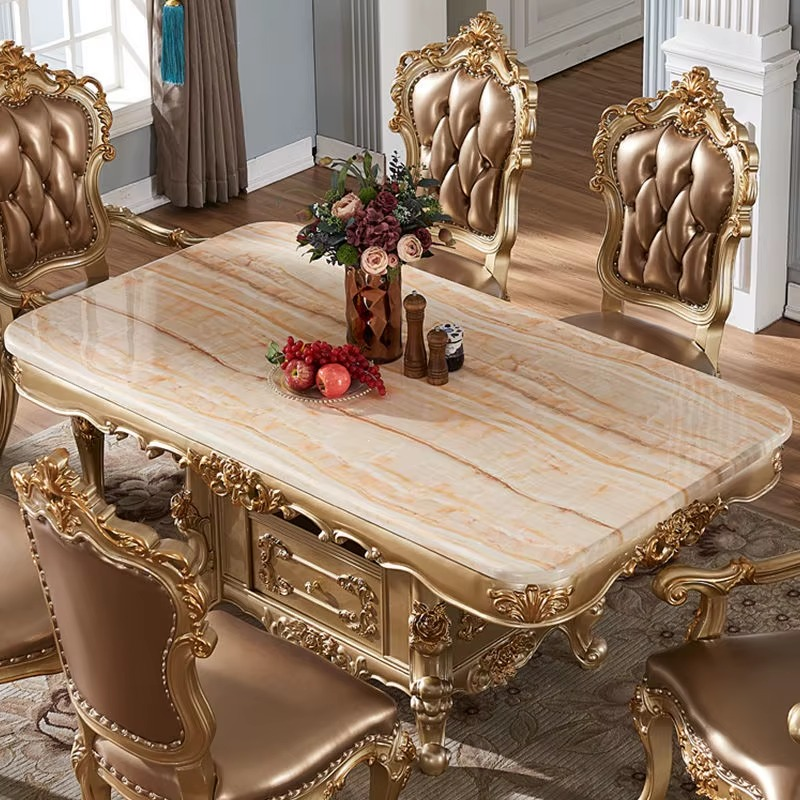 Lixra European Rectangular Marble-Top Dining Table Set