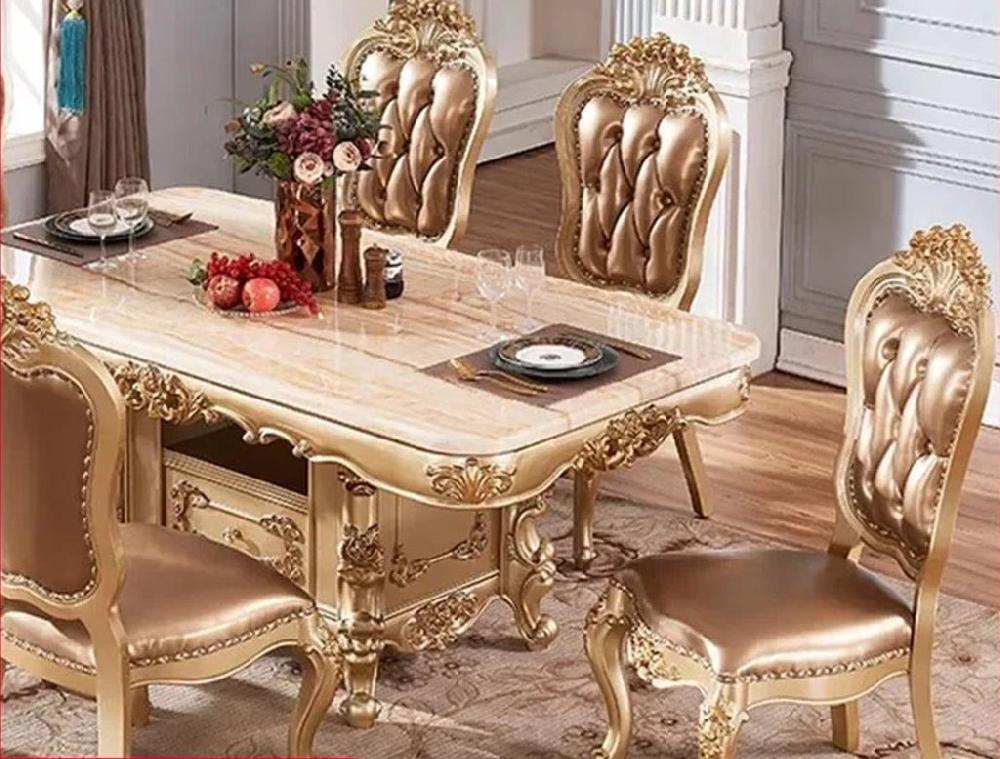 Lixra European Rectangular Marble-Top Dining Table Set