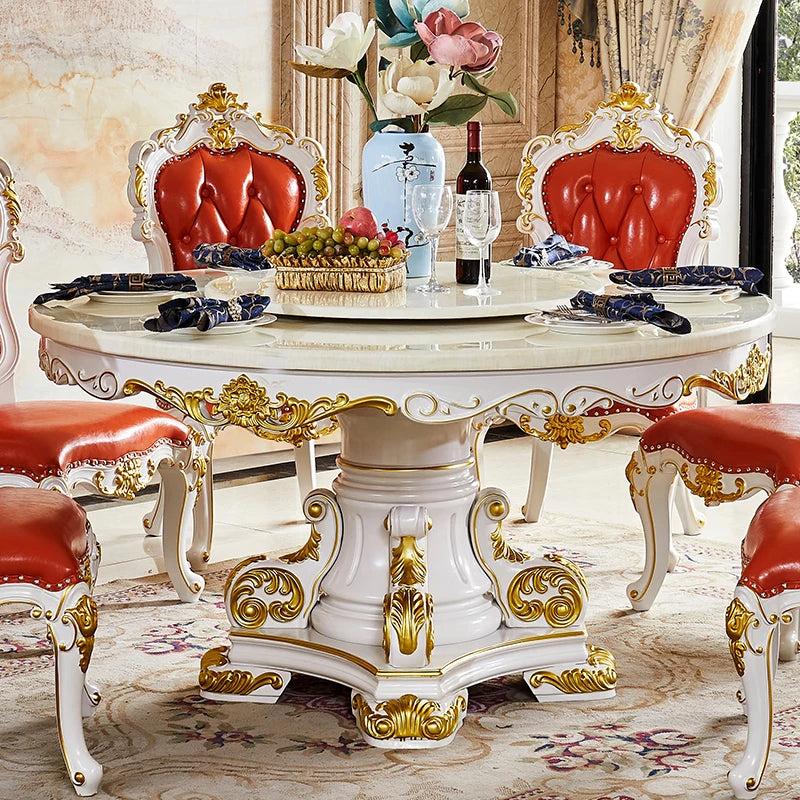 Lixra European Round Carved Brusten Dining Table Set