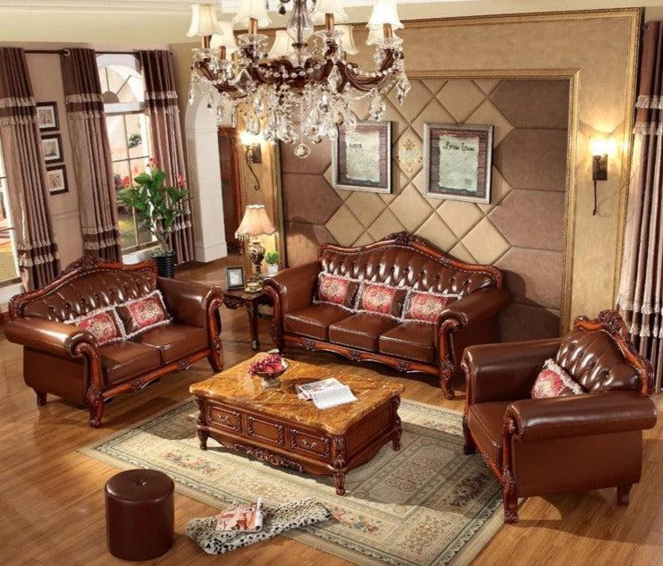 Lixra European Traditional Liville Leather Sofa Set 3+2+1