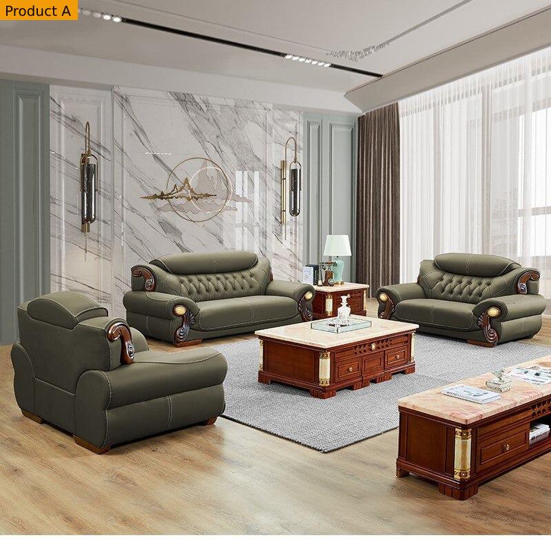 Lixra European Wooden Liville Style Leather Sofa Set