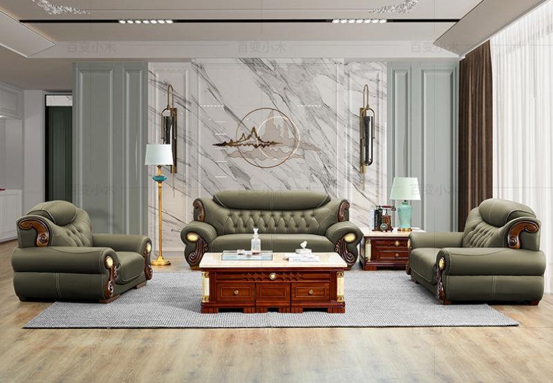 Lixra European Wooden Liville Style Leather Sofa Set