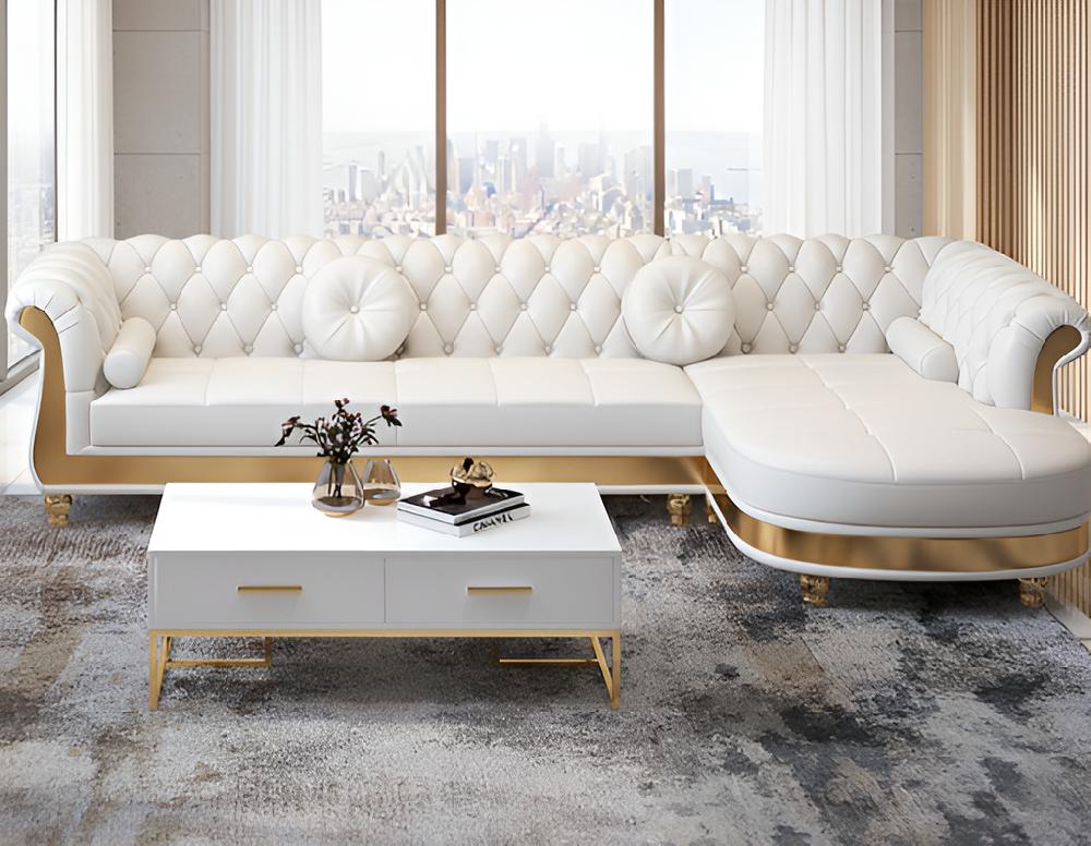 Lixra Exemplary Leather Upholstered Button Tufted Sectional Sofa