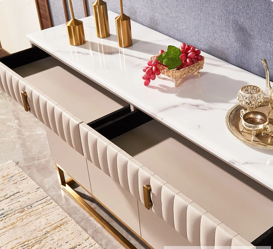 Lixra Exotic Marble Modern Buffet Table With Shelves