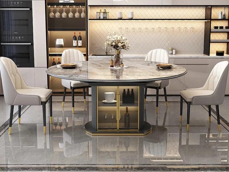 Lixra Expandable Marble-Top Palatial Dining Table Set