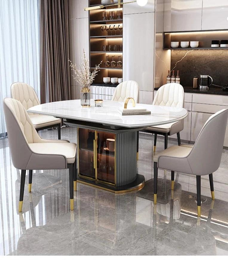 Lixra Expandable Marble-Top Palatial Dining Table Set