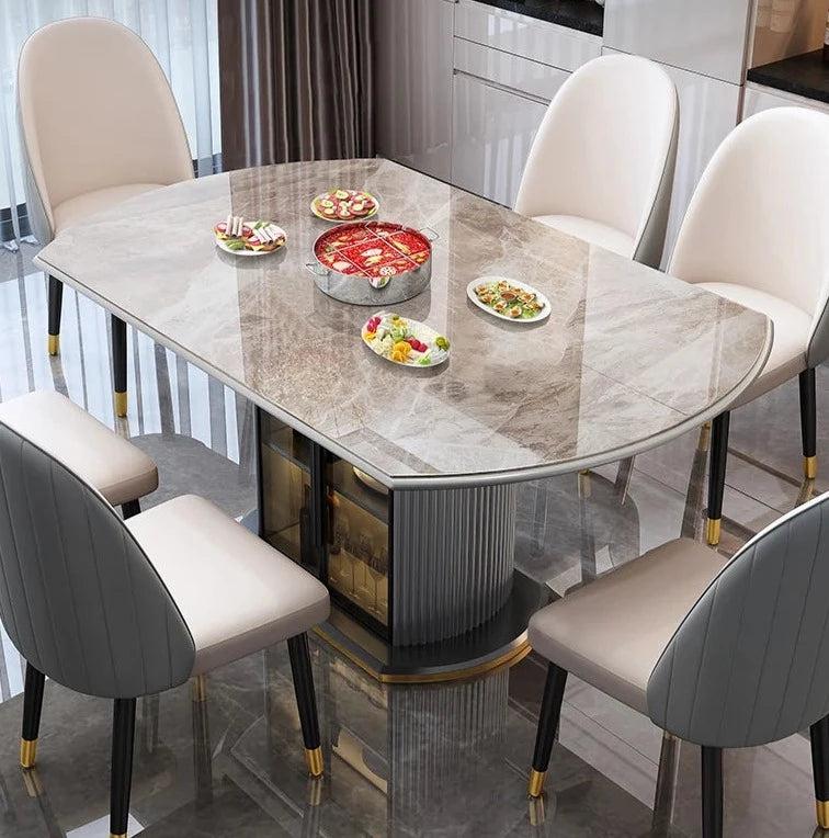 lixra Expandable Marble-Top Palatial Dining Table Set