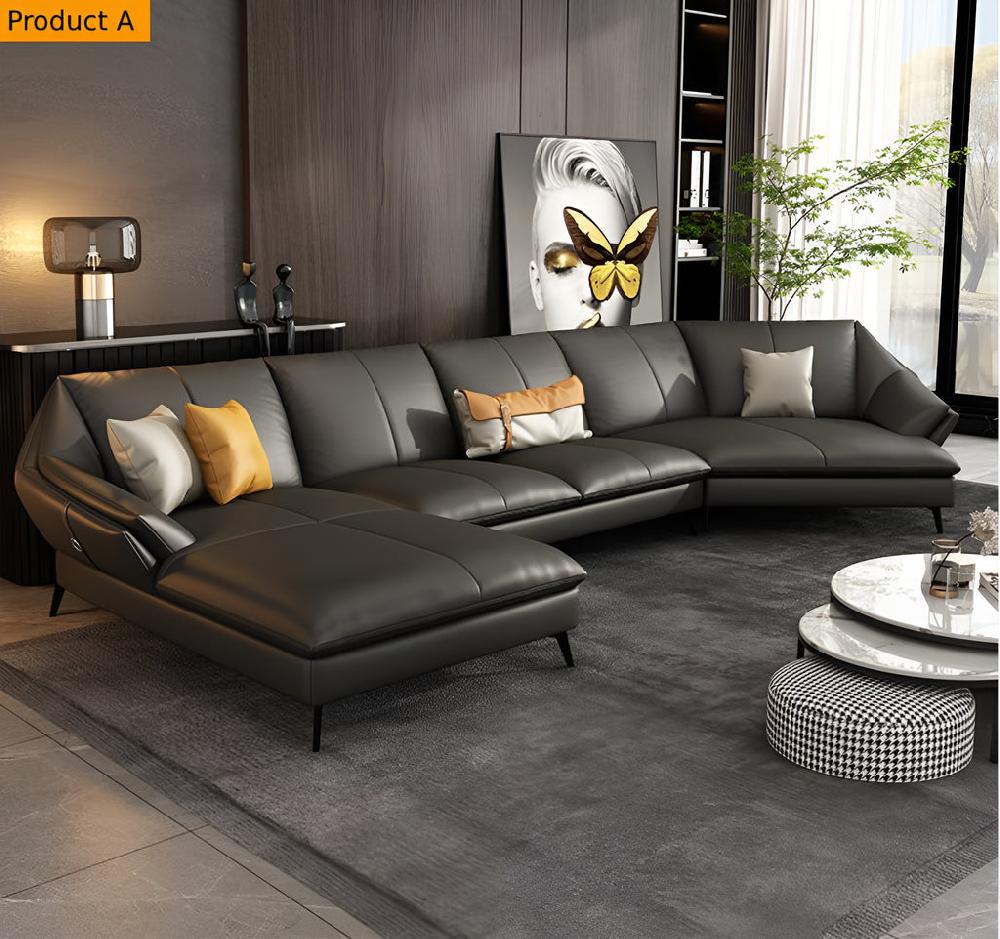 Lixra Exquisite Design Arc-Shaped Leather Sectional Sofa