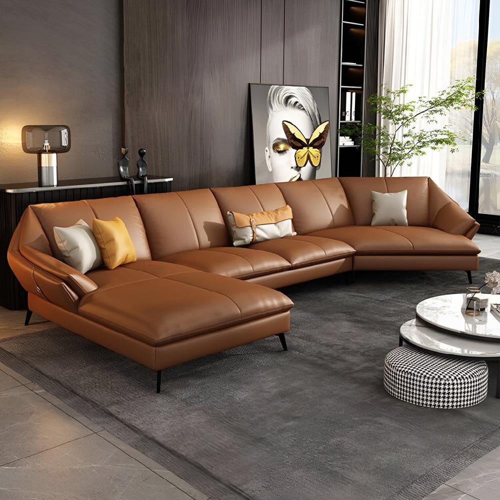 lixra Exquisite Design Arc-Shaped Leather Sectional Sofa