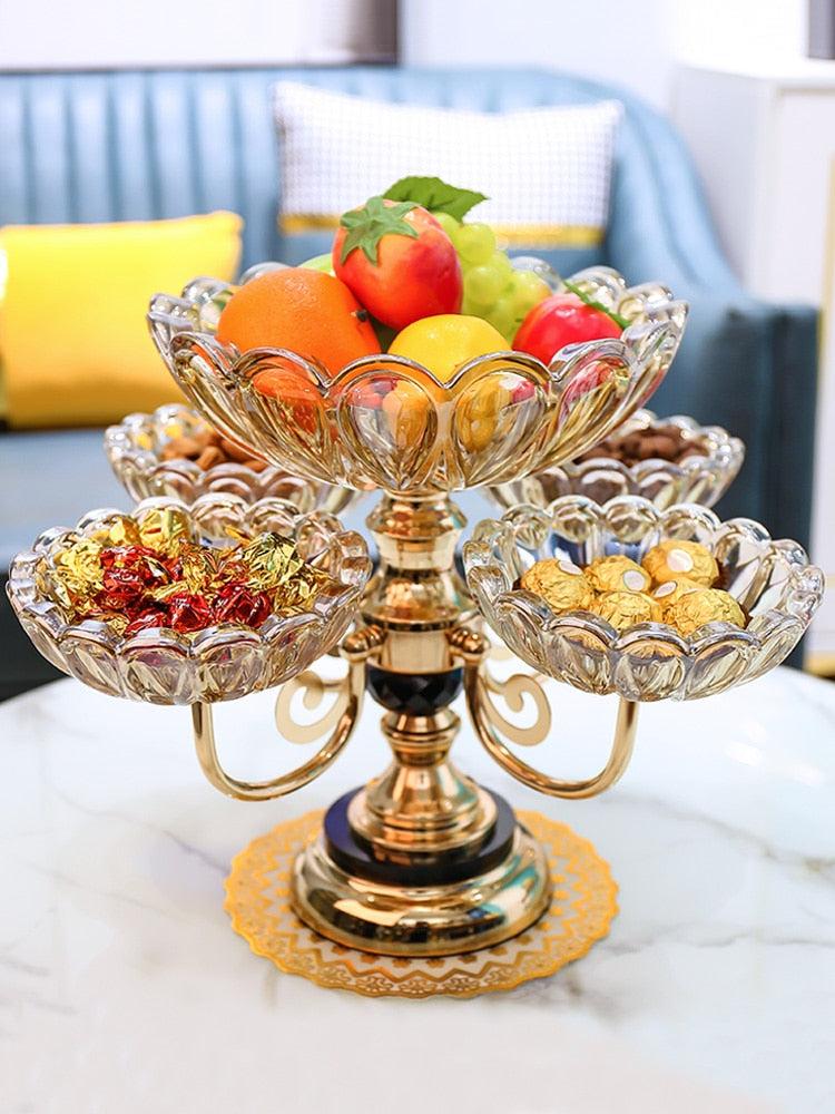 lixra Exquisite Glass Serving Tray Set with Rotated Crystal Bowls
