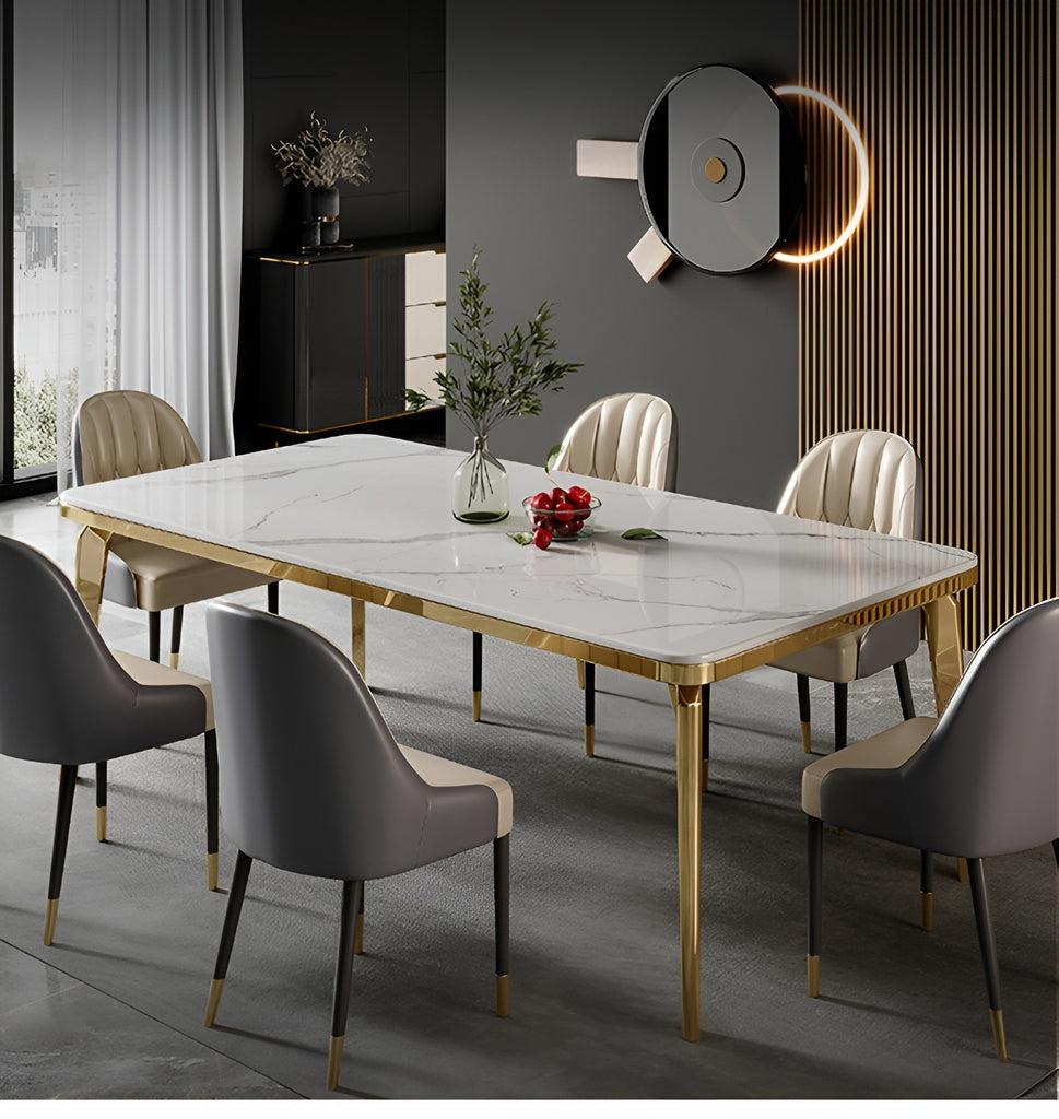 Lixra Exquisite Marble Glossy Finish Dining Table Set